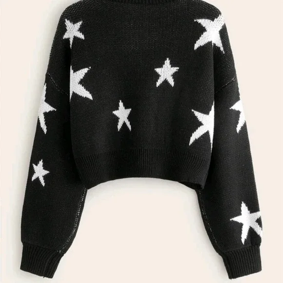 NEW Black Star Drop Shoulder Crop Sweater - Picture 3 of 8